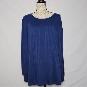Royal Blue Long Sleeve Pleated Front Blouse - Size XL
